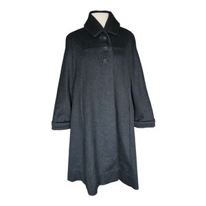 Vintage 50s Swing Coat Black, Wool and Fur Fabric Panel Size M/L